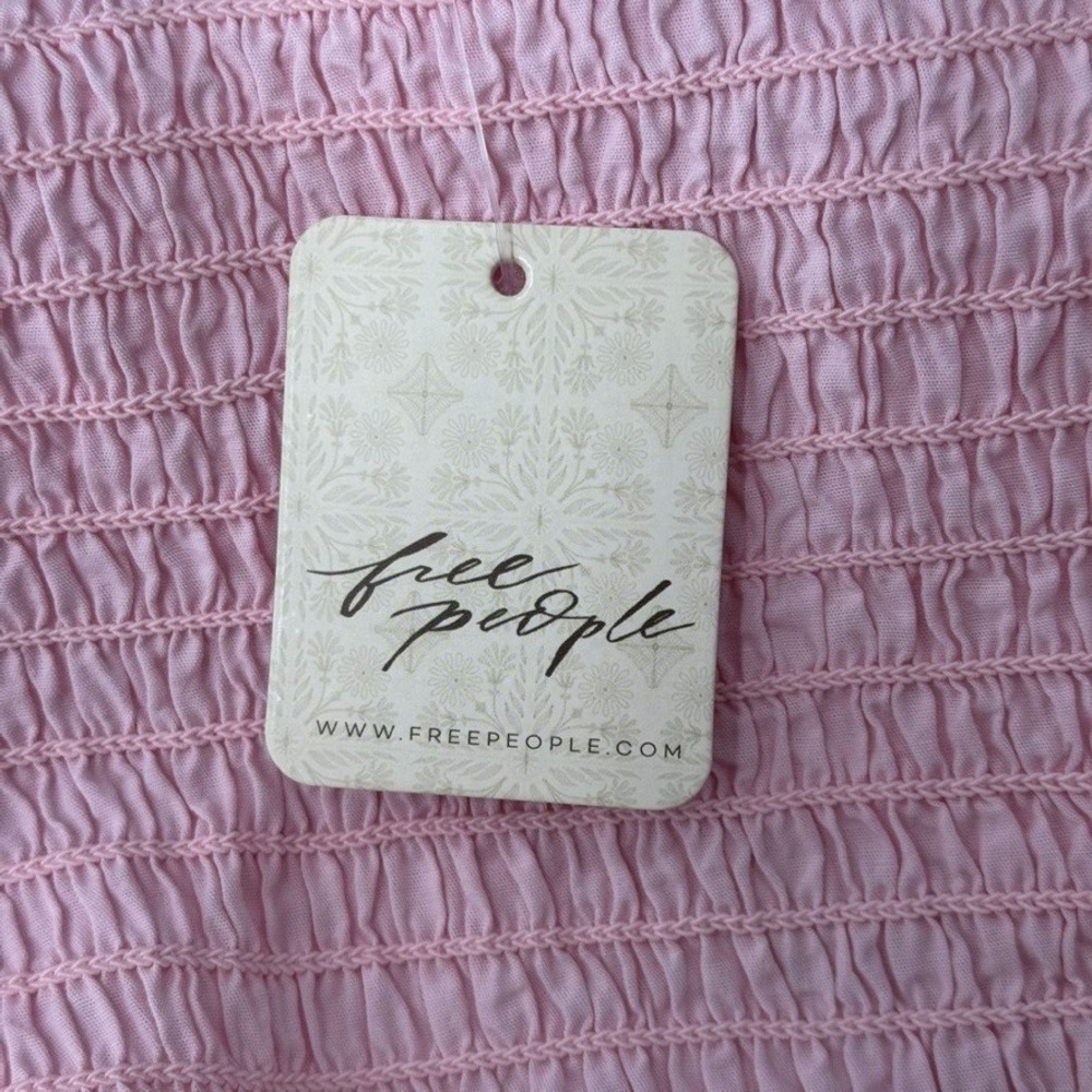 Free People Lyla Smocked Mini Dress‎ Women's M Pink Cross Tie Back - Picture 10 of 11